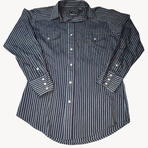 VTG Roper Mens S Pearl Snap Western Shirt Blue‎ Striped Cotton Blend Y2K